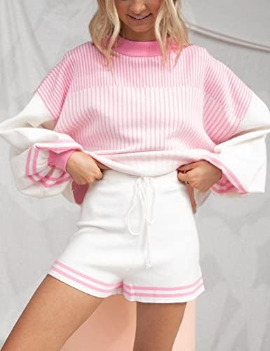 Roupas de 2 peças de Kissonic Women Knited Sweater Sweater Pullover Tops Shorts Shorts com bolsos