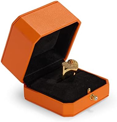 Bolsa de jóias de couro laranja de madeira laranja e caixa de anel de jóias