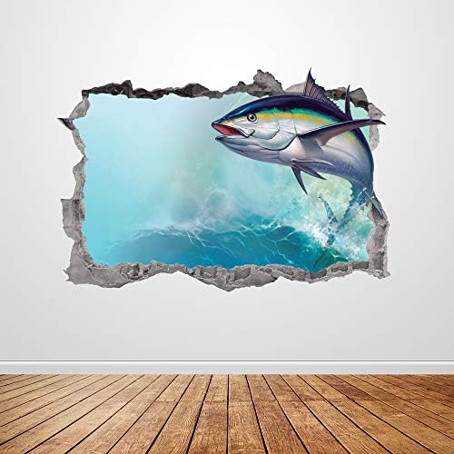 Arte do decalque da parede de peixes Smashed 3D Graphic Ocean Wave Fishing Wall Sticker Mural Poster Room Home Garage Decor