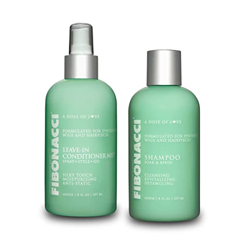 Fibonacci Beauty shampoo de peruca e condicionador Comb Pack - Solução de cuidados com peruca premium, imersão e enxágue/spray & go - revitaliza, hidratam, desvios e remove os resíduos de 8 onças