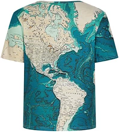 Comigeewa mapa blusas gráficas para senhoras de verão outono de manga curta de pescoço de pescoço de pescoço Tees Teas
