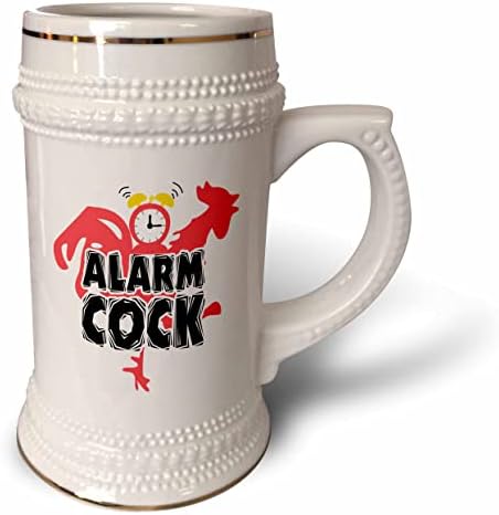 Imagem 3drose de palavras Cock de alarme com galo e imagem do relógio - 22oz de caneca de Stein