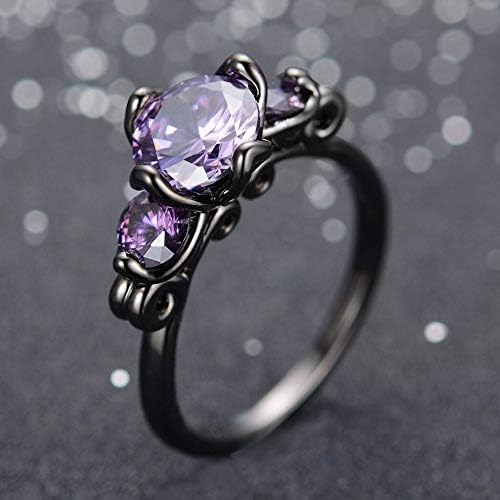 T-Jewelry Amethyst anéis de três pedras de zircão roxo de 10kt de ouro preto preto no casamento