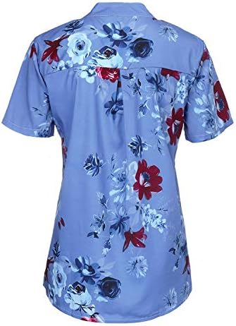 Andongnywell Fashion Fashion Floral Print V Tops de pescoço curto Túmulos de blusa impressos