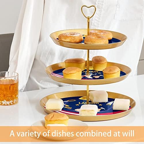 3 Stand de sobremesa em camadas, suporte de árvore da torre de cupcakes dourados para pastelaria, Dia do Trabalho Plástico Cupcake
