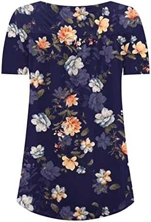 Tops femininos ocultam a túnica da barriga 2023 de verão de manga curta, blusas estampadas florais Flowy Henley T camisetas para leggings