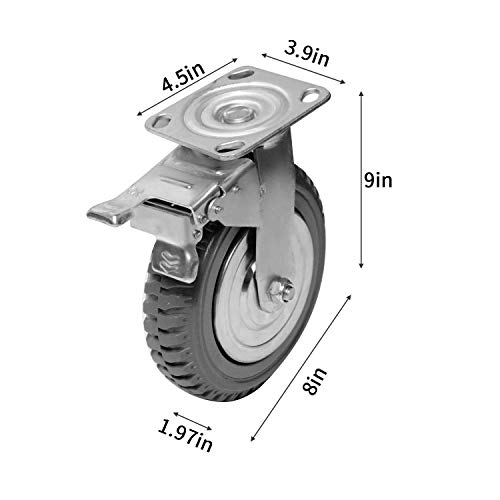 Aiwfl de 8 polegadas rodas de rodas pesadas rodízios industriais de placas conjuntos 4pcs Anti-deslizamento de borracha