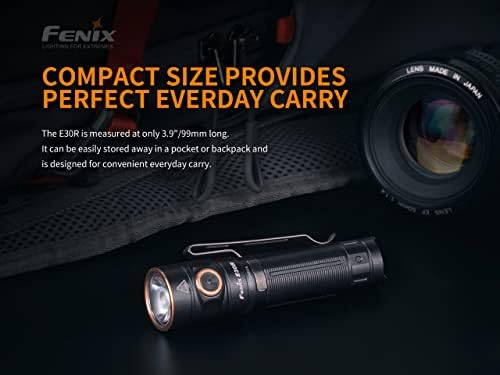 Fenix ​​E30R 1600 lúmen Recarregável lanterna EDC Compact com organizador Lumentac, operação do interruptor lateral, carregamento