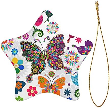 Spring Floral Butterfly 2022 Christmas Ceramic Pinging para decorar a árvore de Natal