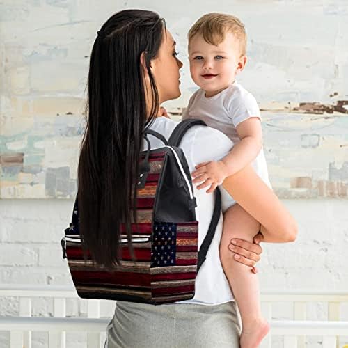 Mochila de viagem Guerotkr, bolsa de fraldas, bolsas de fraldas da mochila, padrão de listras retrô da bandeira americana