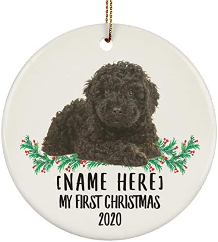Nome personalizado Ano personalizado Double Doodle Dog Black Ano Novo 2024 Decorações Presentes Primeiro 2023 Círculo de Cerâmica da Árvore de Justiça 2023