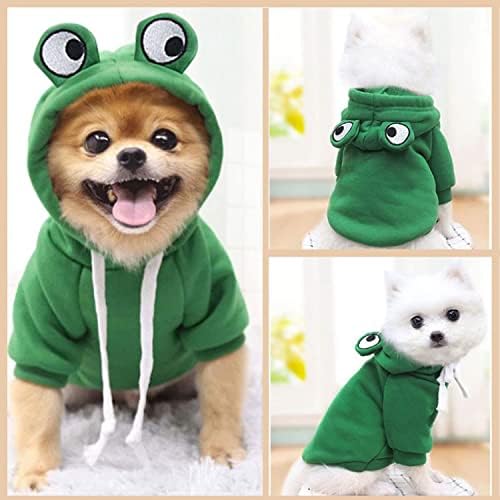 Capuz de cachorro casaco básico de suéter fofo - forma de sapo jaqueta quente animal de estimação roupas frias roupas de