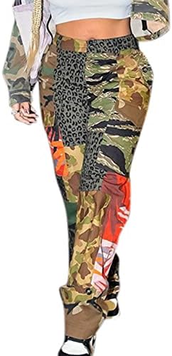 Calça de carga de camuflagem de Famnbro para mulheres, fadiga do exército Camuflagem Slim Fit Jogger Sortlants