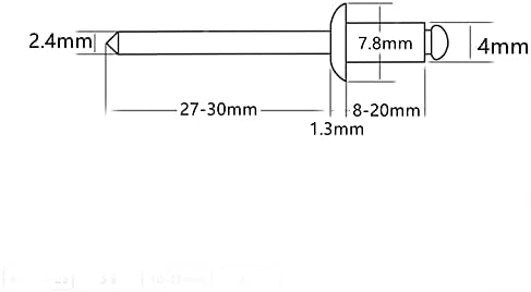 M4 x 20mm rebites cegos, rebites pop do tipo de cabeça de extremidade aberta e de ponta de aço, 304 aço inoxidável, 4 mm de diâmetro, comprimento de garra de 20 mm, 40pcs