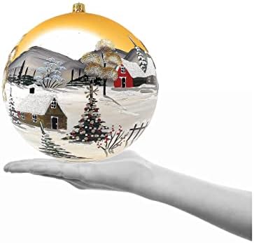 Galeria polonesa Ornamento de Natal, dia de inverno em montanhas, grande bola de vidro de 8 polegadas de 8 polegadas