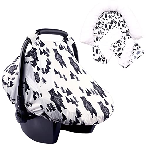 Capa de assento de carro e tampas de alça de apoio de carro de carro para bebês, sol aconchegante de verão e capa quente, urso