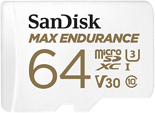 Sandisk 64GB MAX Endurance MicroSDXC com adaptador para câmeras de segurança doméstica e câmeras de traço - C10, U3, V30, 4K UHD, Micro SD Card - SDSQVR -064G -GN6ia