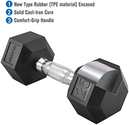 Jolisten Rubber encerrado HEX HOUSTURO, 15 - 45 libras halteres para exercícios, treinamento de força de força para o equipamento