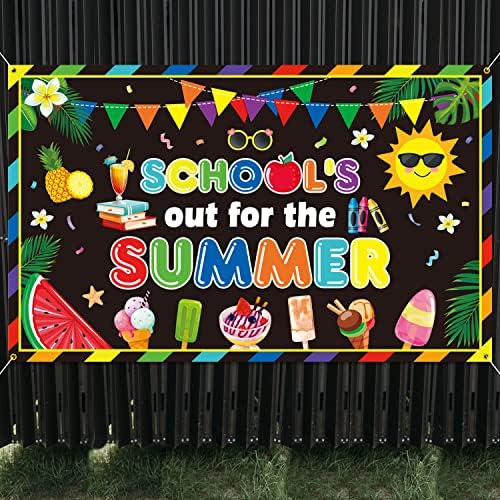 PTFNY School está fora para o Banner de Banner de Banner de Verão Decorações de Verão de Final do Ano Escolar para o Fundo