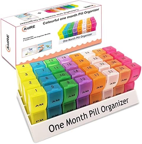Organizador de pílula de um mês 2 vezes por dia, Organizador mensal de comprimidos de Caidre AM/PM, caixa de comprimidos mensais para