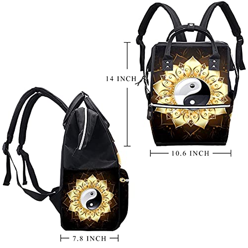 Yin yang símbolo com bolsas de fraldas de lótus douradas mochila mamãe de grande capacidade Bolsa de enfermagem de bolsa de