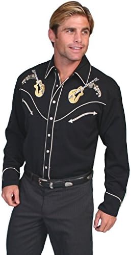 Scully Men's Rock n Roll Guitarra bordada camisa retro western grande e alta - P -665x BLK