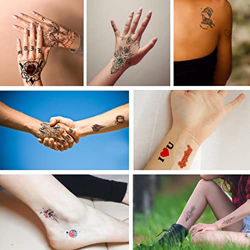 Quichic 100 Designs tatuagens de mãos legais Halloween Tattoos Tattoos Tattoos Tatuagem Temporária para Homens Mulheres Tattoos Falsas Partemas Favorias de Halloween