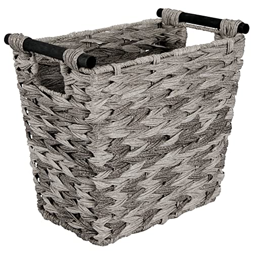 mdesign pequeno lixo de cesta de tecido pode cesta de resíduos - lixeira retangular de recipiente de lixo com alças de madeira para