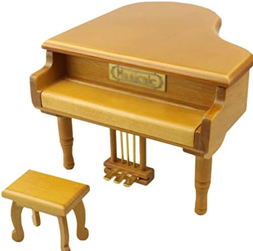 Caixa de música em forma de piano amarelo uxzdx, presente de aniversário criativo com fezes pequenas, caixa de música de decoração de amante