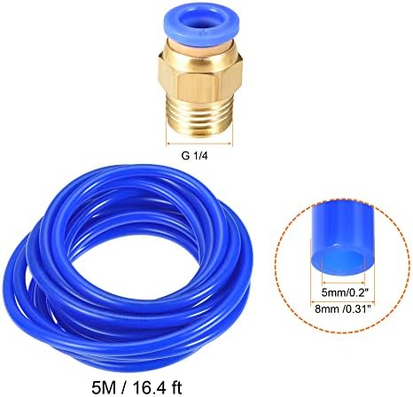 Conjunto de tubos de ar pneumático da meccanidade, 8 mm de ID de 8 mm, 5 metros de 5 metros de 16,4 pés de poliuretano PU