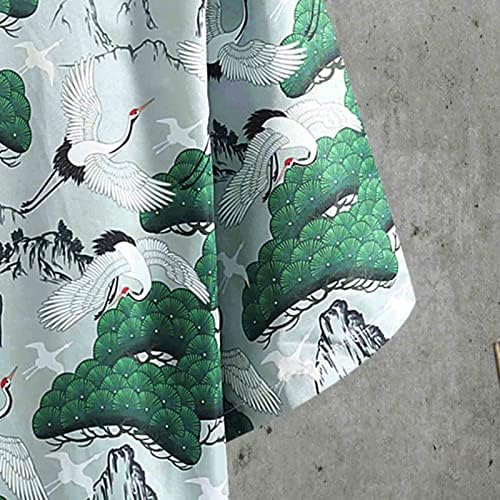 Cardigan de quimono japonês para homens, abertura aberta solta 3/4 manga guindaste branca estampa floral casual jaqueta leve cavalheiros