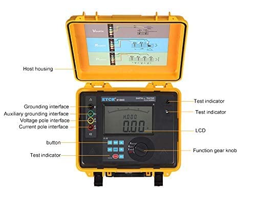 Testador de resistência ao solo yfyiqi testador de resistividade do solo com dados mantém a função resistência máxima 30.00kΩ 9000kΩm