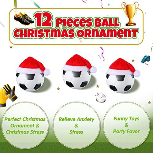 Hydren 12 PCs Sport Balls Ornamentos de Natal com 12 chapéu removível de Papai Noel para ornamentos de árvore de Natal Decoração