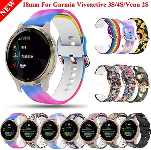 Banda de relógio inteligente de 18mm de 18mm para Garmin Venu 2s/Vivoactive 3s 4s Silicone Wrist Substitui