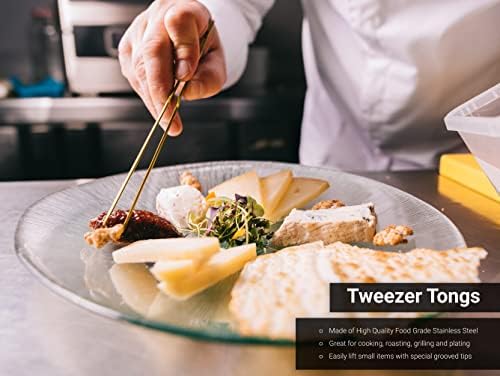 Tweezers de revestimento de cozinha [2 pacote] | [Ouro] Tweezer pinças para cozinha e revestimento | Tweezers comerciais