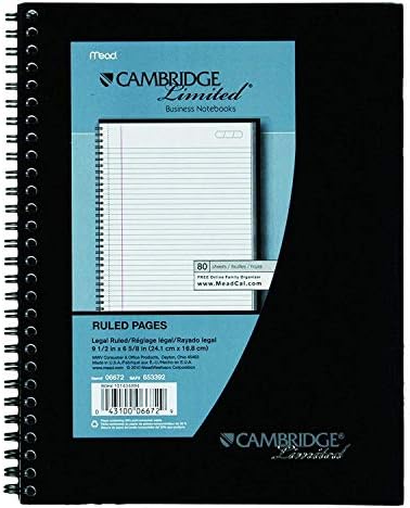6 pacote de mead Cambridge Wirebound Business Notebook, Regra Legal, 6 5/8 x 9 1/2 polegadas, branco, 80 folhas por bloco