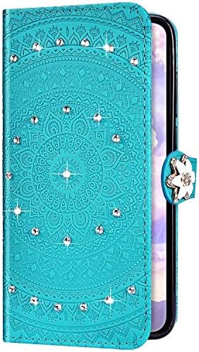 Ikasefu Compatível com Samsung Galaxy A20 Caso Glitter Mandala Mandala Floral Strass Crystal PU Couather Diamond Bling