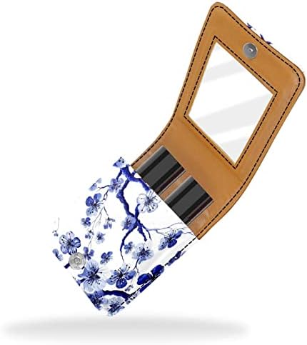 Caixa de batom de maquiagem de tinta chinesa azul chinesa com espelho para bolsa | Bolsa cosmética com espelho