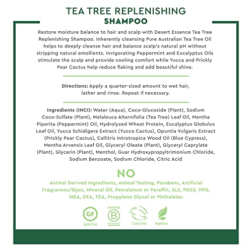 Essência deserta tea árvore de teto shampoo de reabastecimento, 12,7 fl oz, sem glúten, vegetariano, não -OGM, sem parabenos - shampoo