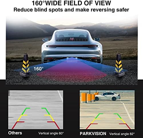 Câmera de backup da Parkvision para carros, ângulos ajustáveis ​​de 160 °, HD 720p para DC12V SUV/Caminhão de captação/RV/van/campista/ônibus,