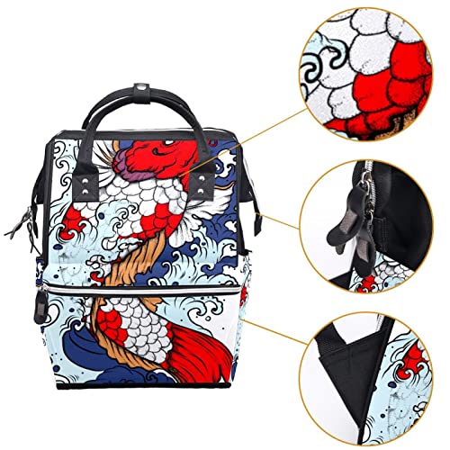 Mochila de fraldas de onda de peixes japoneses Backpack Mummy Backpack de grande capacidade Bolsa de enfermagem Bolsa de