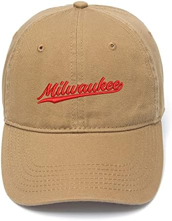 Caps de beisebol masculino Milwaukee City - com chapéu de algodão lavado com papai bordado