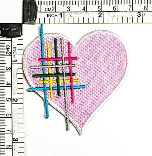 Kleenplus 2pcs. Pretty Heart Patches adesivo rosa coração batimentos cardíacos bordados de bordado em tecido Apliques de costura