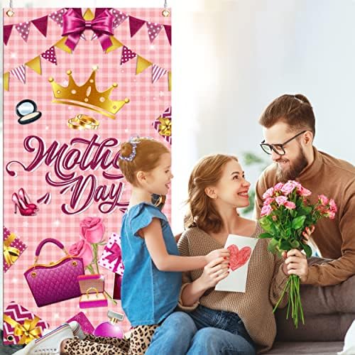Feliz Dia das Mães Decorações da capa da porta do dia do pano de fundo Presentes do Dia das Mães Festas de arco rosa para casa decorações de parede externa em casa
