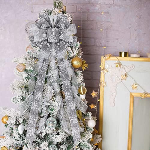 Arbustos de árvore de natal arcos de 44 x 12 polegadas Capinhos grandes Curto com Glitter Satin Mesh Snowflake Baws Christmas