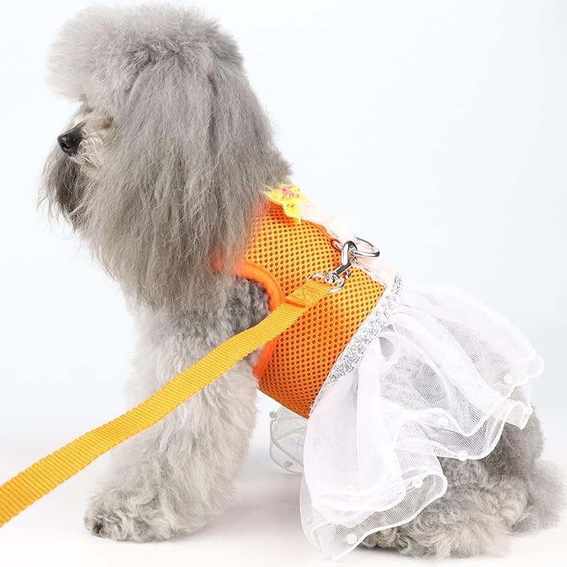 N/A Girl Dog Arness Leash Set Mesh Mesh Vestido de cachorro acolchoado Arnês para cães pequenos Cat Rabbit Lace Pearls