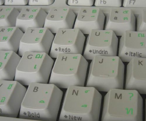 Adesivo de teclado tailandês com letras verdes em fundo transparente para desktop, laptop e notebook