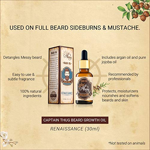 Capitão Thug Renaissance Barba Condicionador de óleo, óleo de barba ultra premium, suaviza, suaviza e fortalece o crescimento da barba,