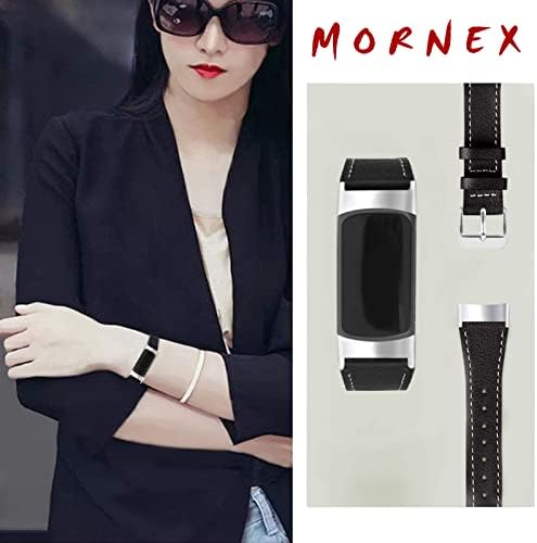 Banda de couro de substituição de Mornex compatível com Fitbit Charge 5, pulseira de couro genuíno clássico para homens mulheres