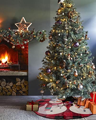 Salia de árvore de Natal de 48 polegadas, tapete de capa de árvore pequena, desejo um Feliz Natal, fofo de boneco de neve, búfalo